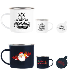 Christmas Gift Use 12 oz 350 ml Personalized Camping Enamel Mugs Cup with Handle Sublimation Steel Enamel Milk Mugs