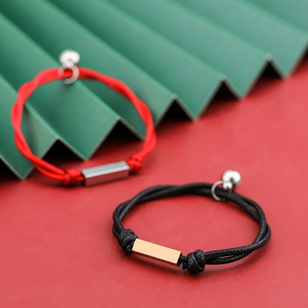 Custom Engraved Stainless Steel Cuff Bracelet Adjustable with Braided Cord Fashion Friendship Bracelet