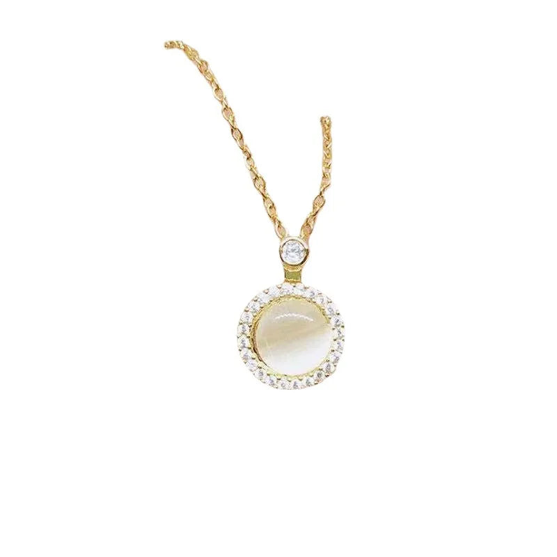 Jewelry Rotating Spinner Plated 18K Gold Spin Cat's Eye Stone Necklace Titanium Steel Rotatable Anxiety Fidget Spinning Necklace