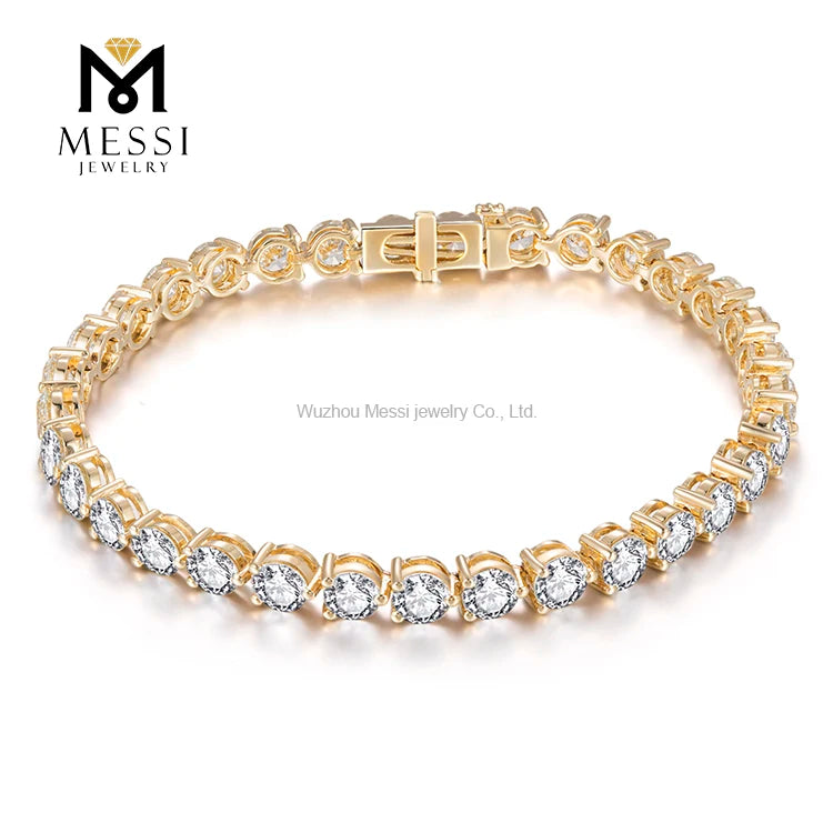 Fashion Jewelry Full Synthetic Diamond 10k 14k 18k Gold  Iced Out Lab Diamond Tennis Bracelet