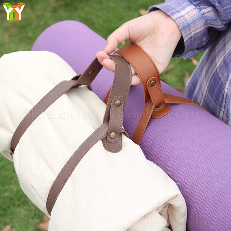 Adjustable PU Leather Yoga Mat Carrier Custom Picnic Blanket Carrier Outdoor Leather Strap for Yoga Mat