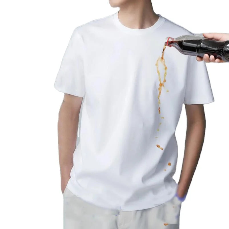 RNSHANGER Anti-Dirty Waterproof Men T-Shirt Hydrophobic Strainproof Breathable Shirt Antifouling Quick Dry Short Sleeve Tees