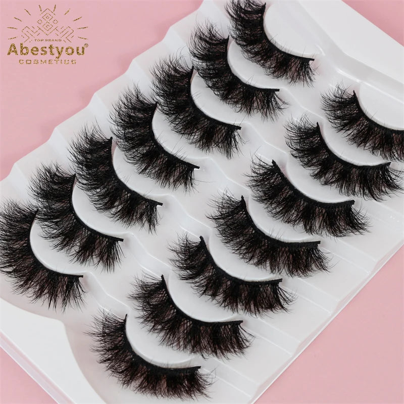 Abestyou 3D Effect Full Strip Faux Mink Handmade Super Fine Natural Long False Eyelashes Russian Volume Lashes Wispy Eyelashes