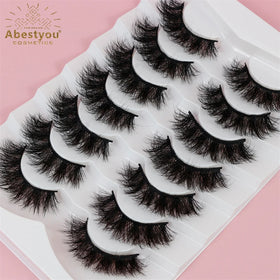 Abestyou 3D Effect Full Strip Faux Mink Handmade Super Fine Natural Long False Eyelashes Russian Volume Lashes Wispy Eyelashes