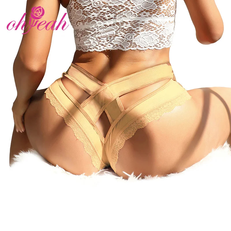 Ohyeah Hot Sale Floral Lace Bandage Hollow Out See Through Sexy Panties Plus Size Adult Women Underwear