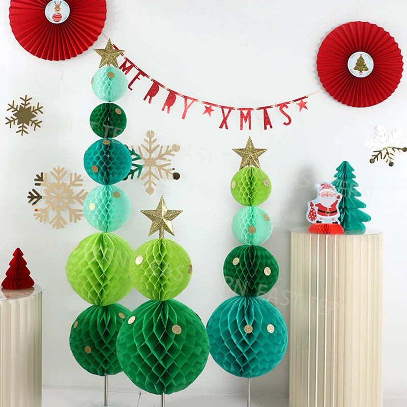 EASTTERN New Design 15pcs Honeycomb Paper Christmas Tree Indoor Decor Party Supplies Set