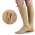 Open-Toe Veins Knee-High Footless Compression Stockings 20-30Mmhg with Zip-Up and Basic Protection Spandex & Nylon