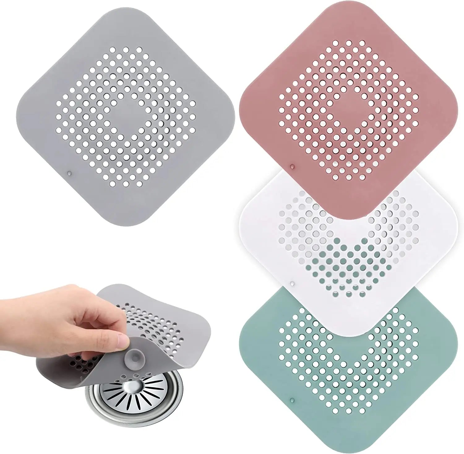 Shower Drain Hair Catcher with Suction Silicone Drain Cover Anti Blocking Hair Stopper Silicone  With Suction Cup