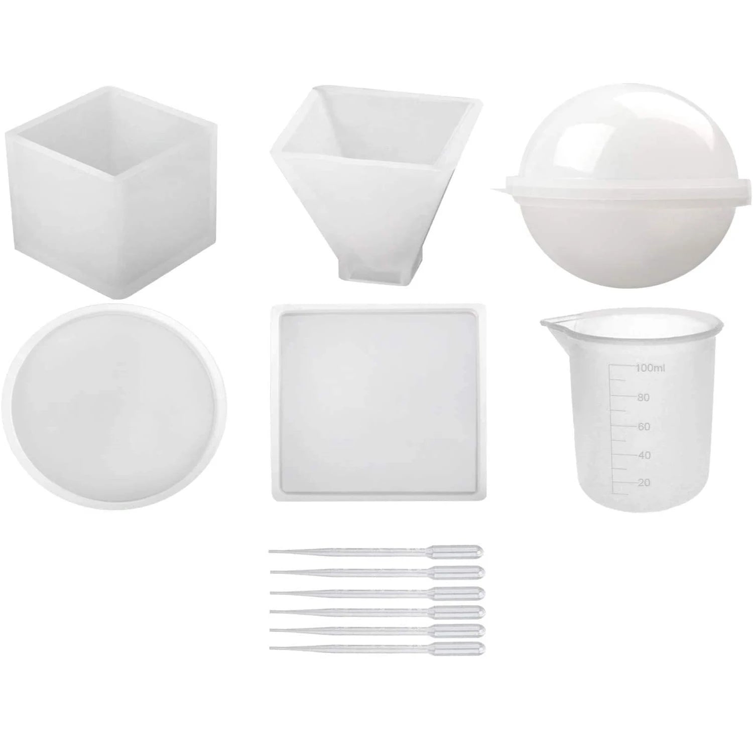 Silicone Resin Mold 5 Pieces Sphere Cube Pyramid square Round DIY Epoxy Resin Mold Silicone