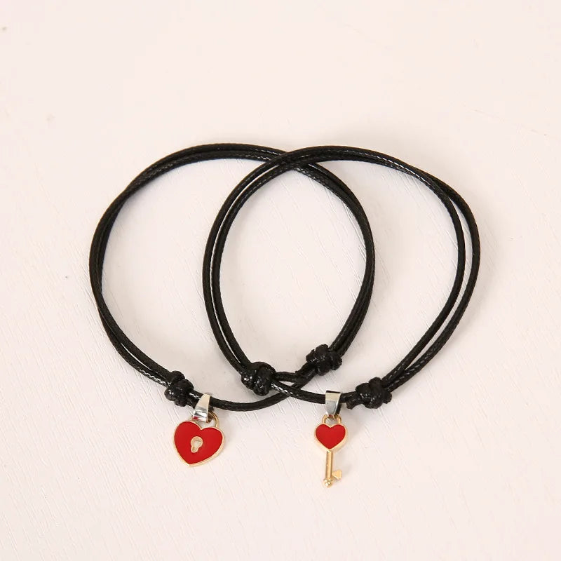 2 PCs Couple Bracelet Alloy Key Heart Lock Charm Bracelet Handmade Jewelry Rope Bracelet Lovers Gifts for Women