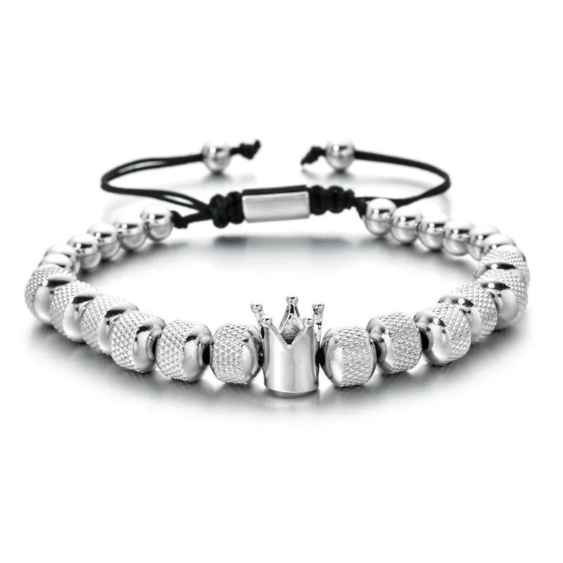 Fashion Luxury Crown Bracelet 8mm Copper Gold Beads Bracelets Men's Adjustable Bangle Bracelet Jewelry Gift for Men