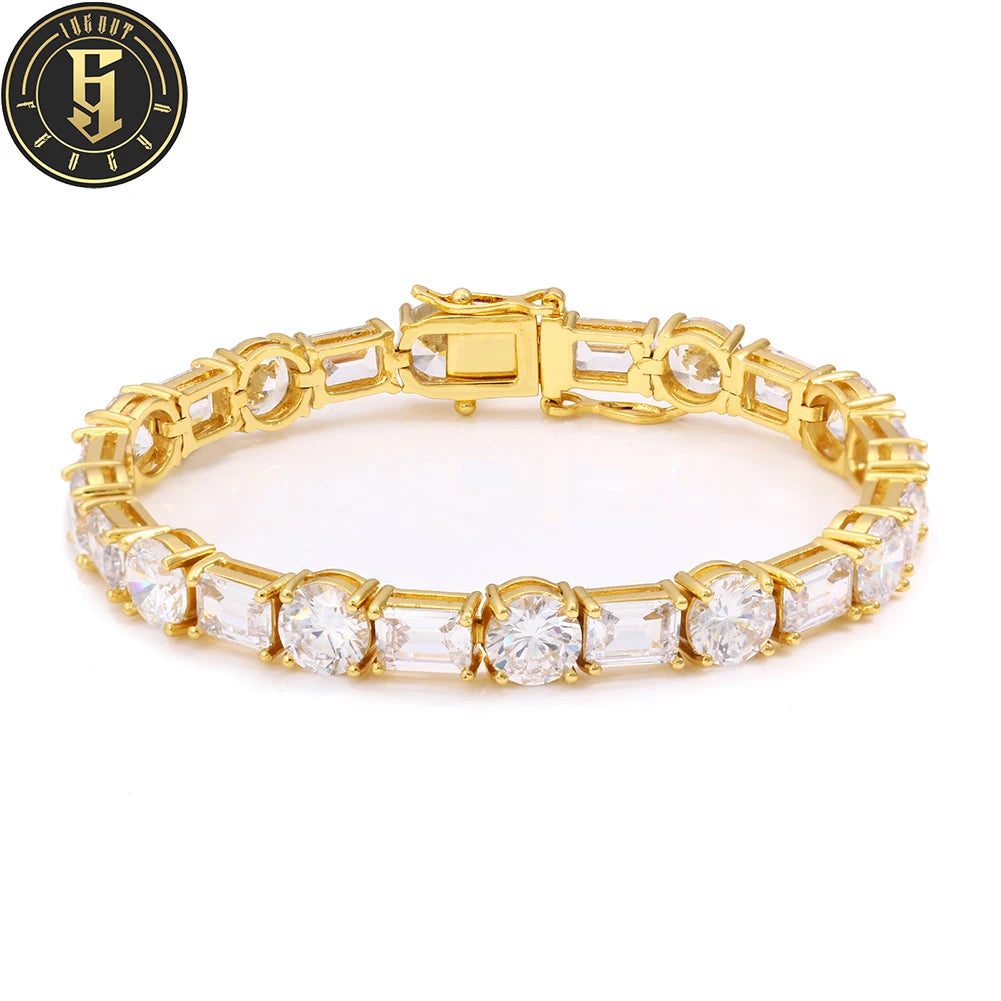High Quality 7mm Gold Plated Brass Jewelry Emerald Cut Zircon Diamond Luxury Men Women Tennis Bracelet for Party
