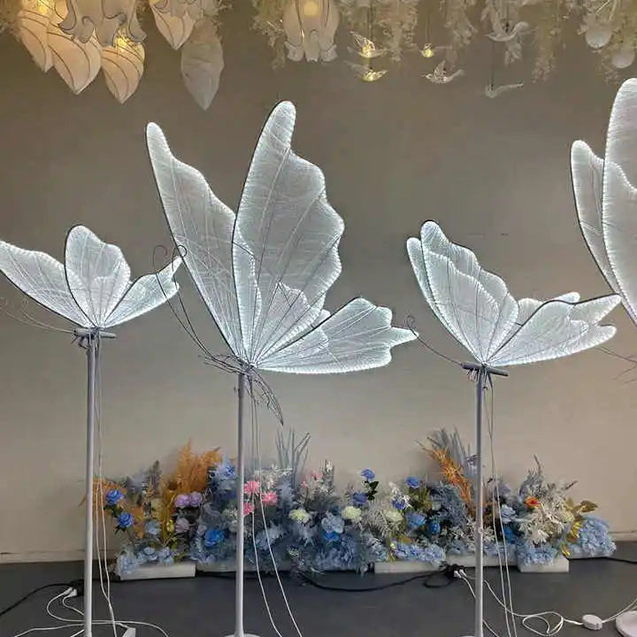 Nicro Factory Price Led Butterfly Wings Ceiling Stage Iron Chandelier Road Guide Prop Luminous Wedding Decoration Supplies