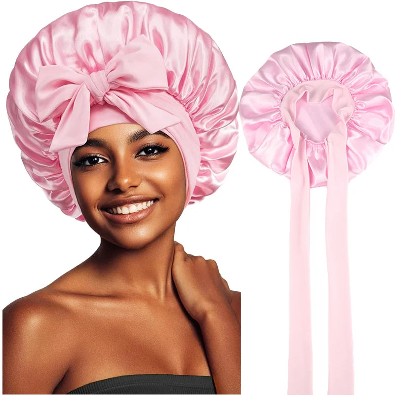 Bonnets for Sleeping Extra Satin Silk Bonnet for Sleeping Women with Tie Band for Curly Hair Jumbo Bonnet Braids