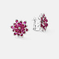 Palace New Chinese Peony Flower Clip Earrings Fashionable Festival 925 Sterling Silver Luxury Red Corundum Ruby Earrings