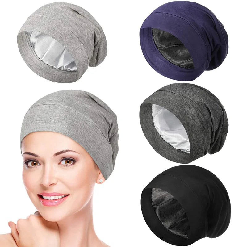 American Style Wide-brimmed Hooded Cap Bamboo Fabric Lined with Satin Chemotherapy Cap for Men Women