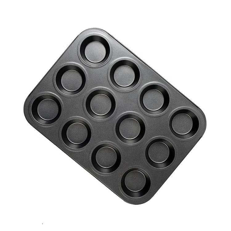Wanlihao 12 Cups Round Carbon Steel Cupcake Pan Nonstick Coating Baking Muffin Pans