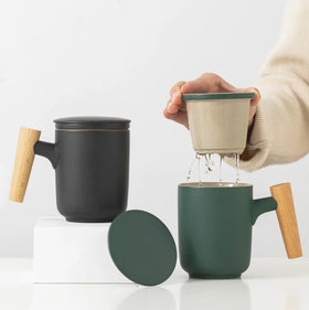 350ml Wooden Handle Ceramic Mug Simple Filter Home Business Office Tea Separation Mug