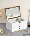 Lacquer Wooden Jewelry Box 3 Layers  Mirrored Watch Organizer Necklace Ring Earring Storage Lockable Gift Case