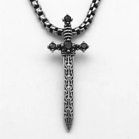 New Arrival Jewelry Sword Necklace Stainless Steel Black Zircon Sword Pendant Necklace