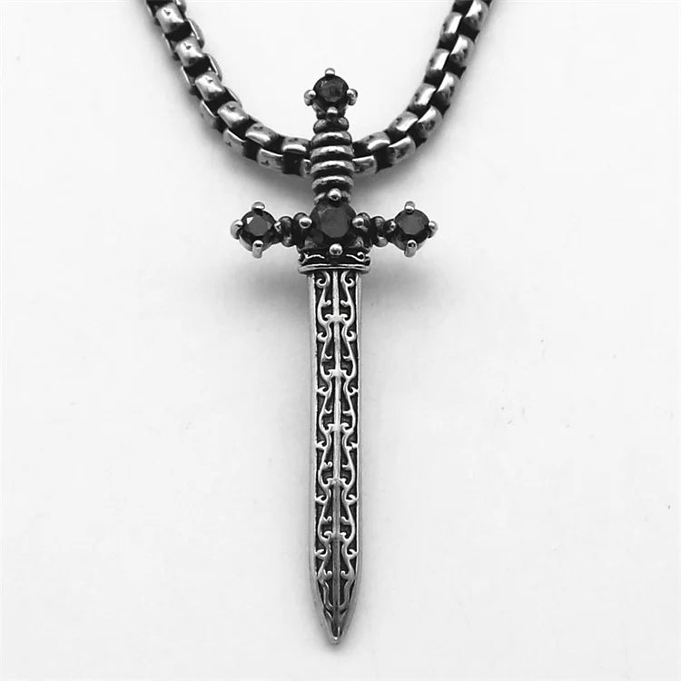 New Arrival Jewelry Sword Necklace Stainless Steel Black Zircon Sword Pendant Necklace