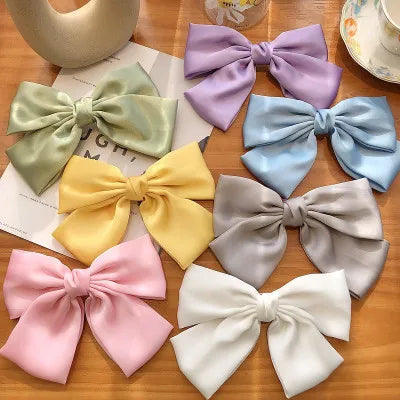 HOVANCI Sweet Girl Hair Accessories Multicolor Oversize Bow Spring Clip Solid Color Fabric Bow Ponytail Clip