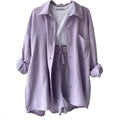 Women'S Ruffle Collar Shirt High Waist Drawstring Shorts Combination of Fashion Casual Two-Piece Women'S Clothing