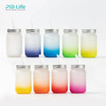 PYD Life Wholesale 15oz 450ml Frosted Glass Sublimation Blanks Gradient Mason Jar Sublimation Tumbler with Lid and Straw