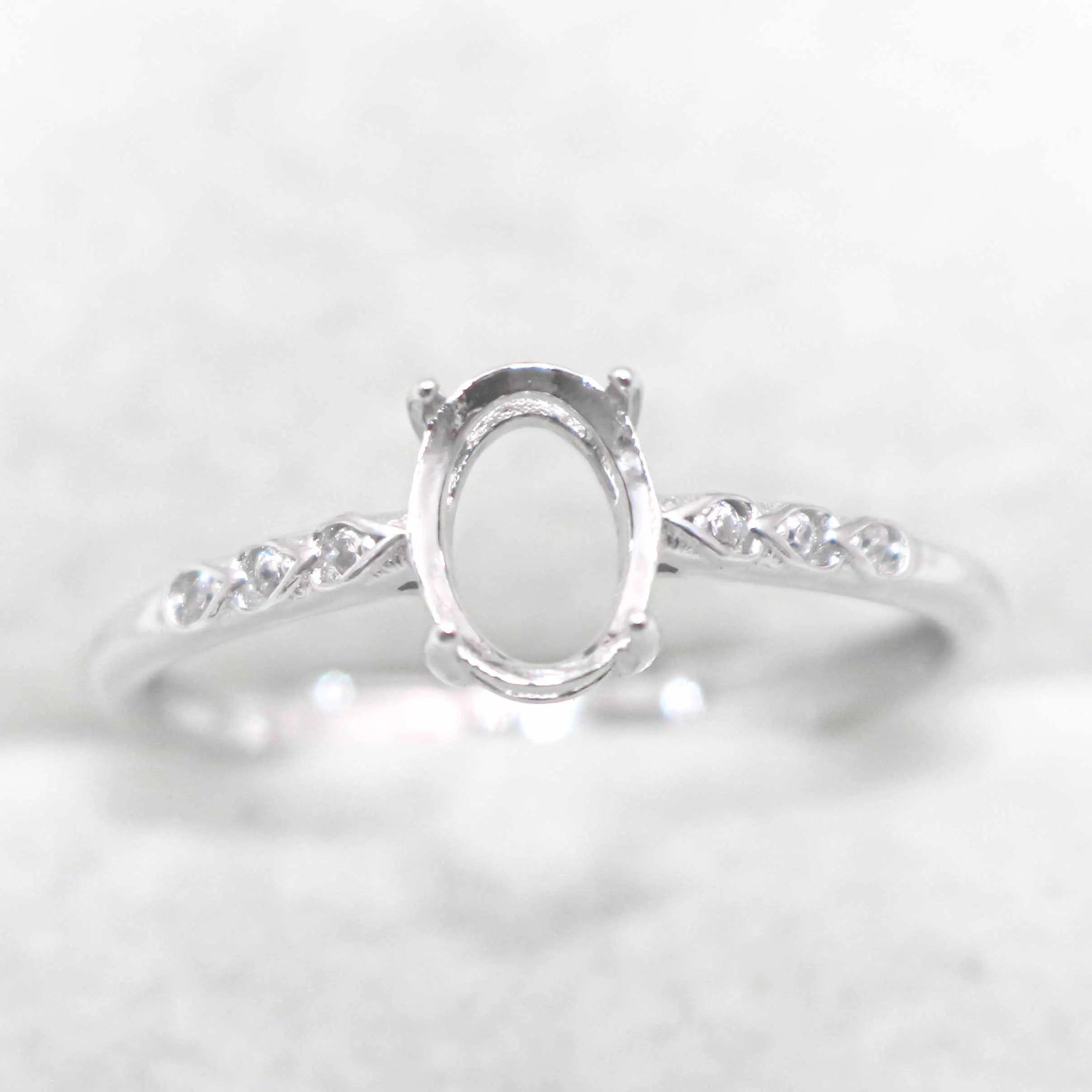 Sterling Silver 5*7/6*8/7*9/8*10mm Semi Mount Ring Empty Frame Blank Claws Setting S925 Base Without Center Stone for Inlay DIY