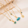 BOXUAN Female INS Vintage Geometric Turquoise Gold Plated Certified Pendant Necklace Stylish Stainless Steel Jewelry Fashionable