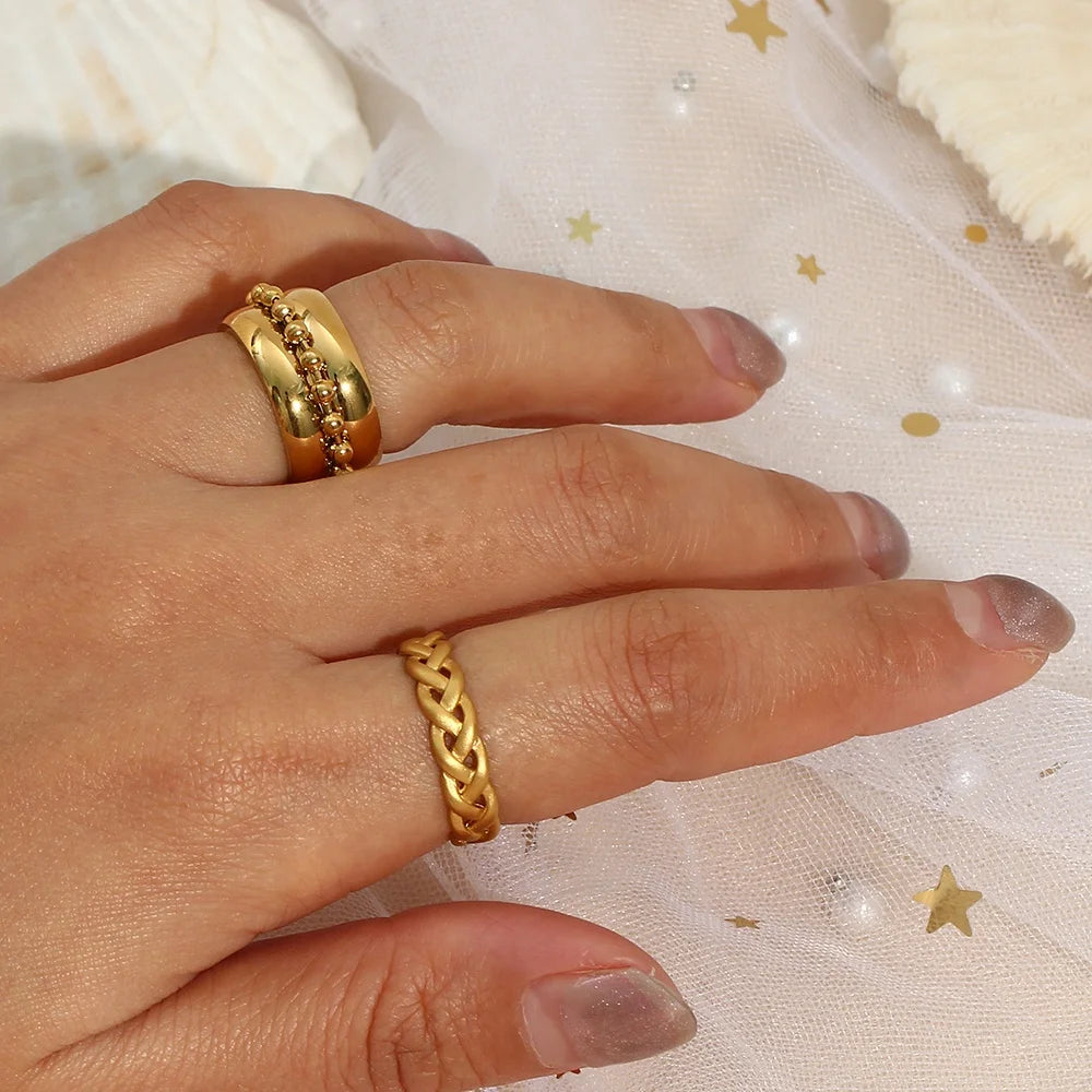 Bead Around Bohemian Style Ring Jewelry Chunky Pvd Gold Plated Stainless Steel Jewelry