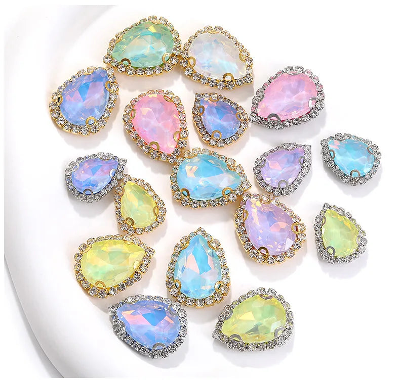 WYSE Wholesales 13*18mm Colorful Flat Back Drop Stone With Cup Chain Rhinestone Opal Mocha DE Glass