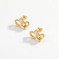 QIAOREN 12266 Trendy Double Interlocking Heart Stud Earrings 18K Gold Plated Stainless Steel Overlapping Love Jewelry Party