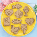 8pcs Cartoon Easter Communion Cookie Cutter Mold 3D Plastic Biscuit Mold for Candy Peace Dove Chalice Cross Sugar Baking Tool