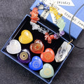 Colorful Chakra Heart Shape Gemstone Jewelry Set With Healing Crystal Hexagonal Pendant and Gravel Stone Bracelet