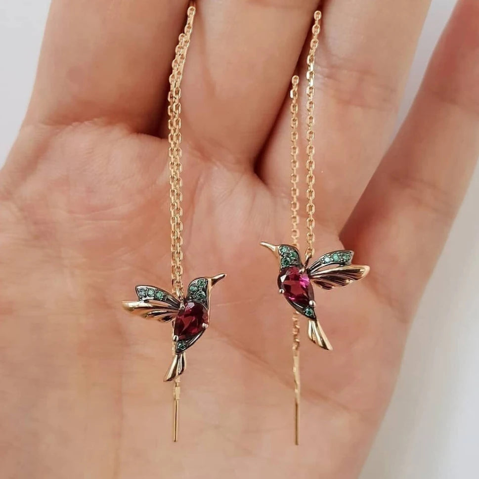 Huitan 2 Style Elegant Enamel Colorful Pendant Earrings Bohemia Crystal Color Birds Beautiful Dangle Earrings Women
