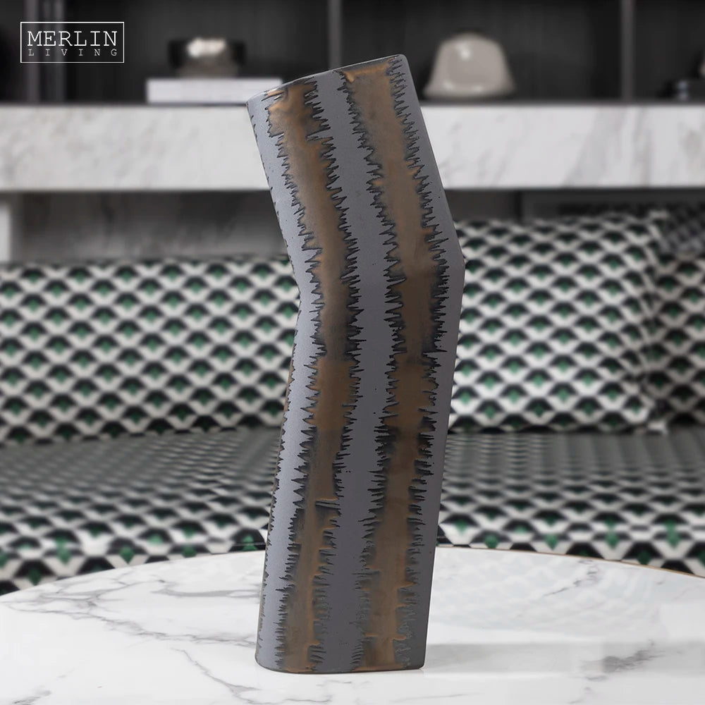 Merlin Living Modern Metallic Decorative Vase Unique Tall Design Wholesale Ceramic & Porcelain Home Decor MegaBDM