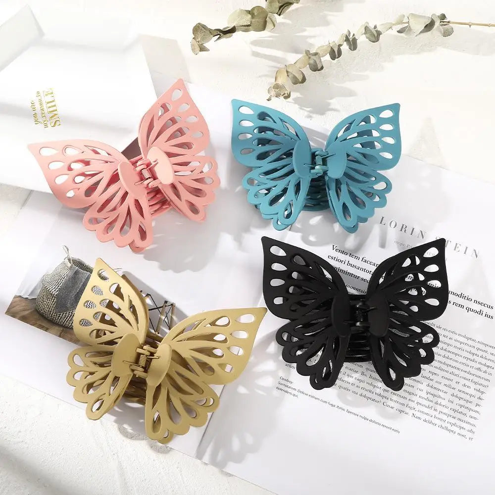 Japanese Aesthetic Style Hollow Double  Butterfly Hair Claw Clips Large Solid Color Simple Matte Texture Hair Clips
