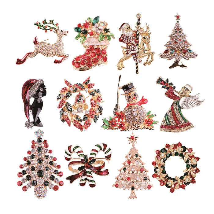 Wholesale Metal Crafts Luxury Crystal Christmas Brooches Funny Manufacturer Enamel Pins Logo Emblem Enamelling Cute Badge