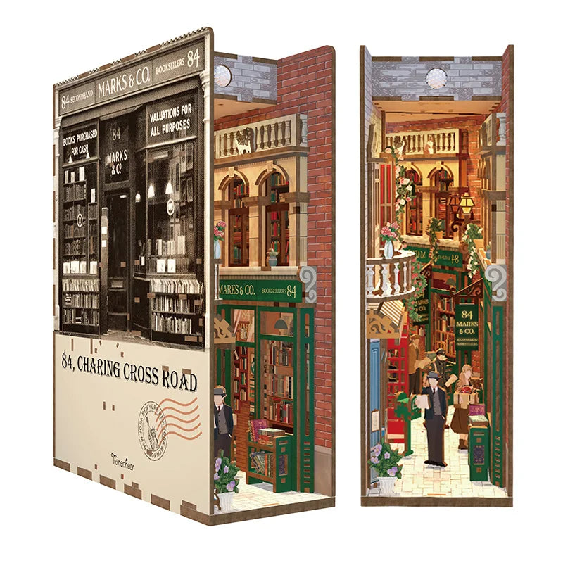 Tonecheer 84 Charing Cross Road Diy Puzzles 3D Body Sensor Laser Cut Wooden Book Diy Nook Craft Kit Home Decor