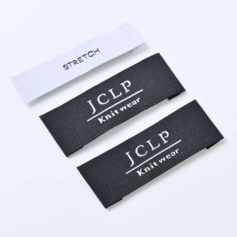 Custom Private logo Size Clothes Tag High Density Black End Fold Clothing Collar Labels Woven Fabric Cloth Neck Label