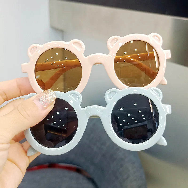 Logo Custom Fashion Cute Cartoon Bear Shaped Girls Children Sun Glasses Kids Round Sunglasses