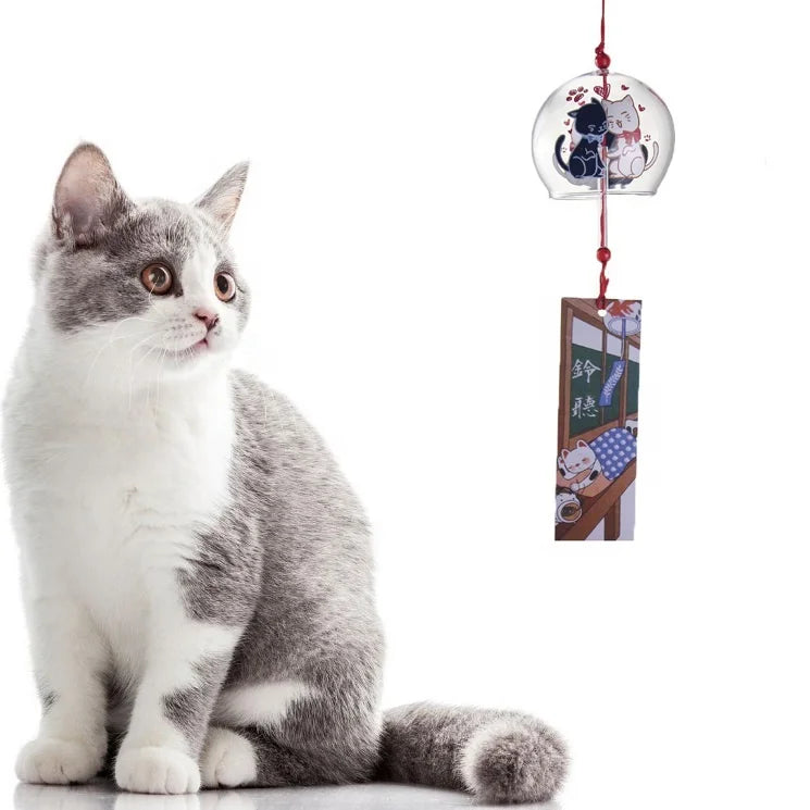 Glass  Wind Chimes  with a Cat Print