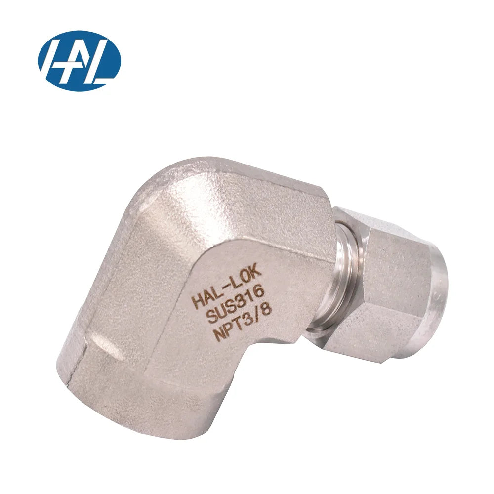 HAL-LOK SKTF-04-4N 316 Stainless Steel Forged Female Elbow Twin Ferrule 90 NPT Tube Fittings 3/4" 1/2" In. OD Smooth 25 MPa