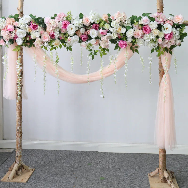 Y-I011 Wholesale 1M 2M Luxury Artificial Table Runner Road Lead Silk Flower Row for Party Wedding Decoration