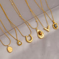Fine Stainless Steel Heart Shape Pearls Butterfly Letter Pendant Charms Necklace Gold Plated Opal Stone Necklaces