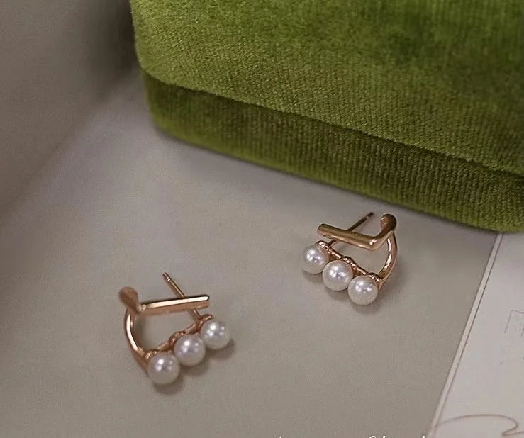 E2043 4-6mm DIY Natural Freshwater Pearl Charm Earrings Mounting Accessory 925 Sterling Silver Gold Plated  Jewelry for Women