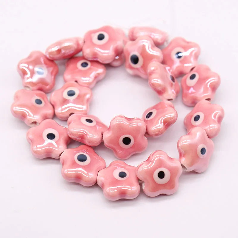 Hot Selling Beautiful Flower Shape Ceramic Beads for Jewelry Making DIY Necklace Bracelet 14mm Mixcolor Evil Eye Ceramic Beads