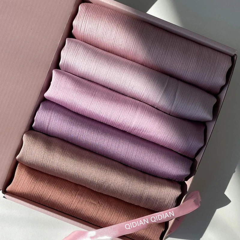 Customized Satin Crinkle Scarf Suit Muslim Hijab Box Multicolor Scarf Combination Suit