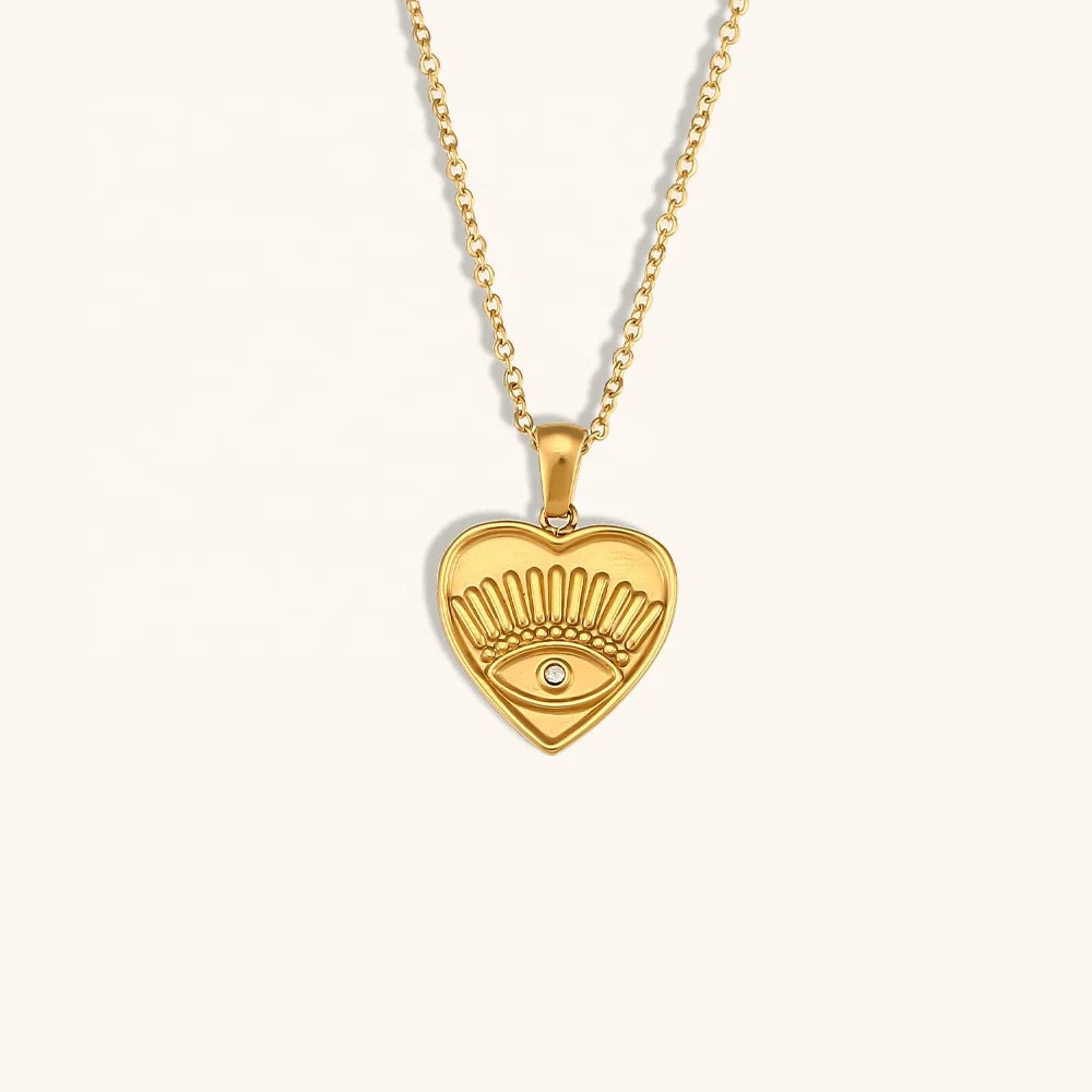Dingran High Fashion Heart Eye Pendant Necklaces 18K Gold Plated Stainless Steel Non Tarnish Jewelry